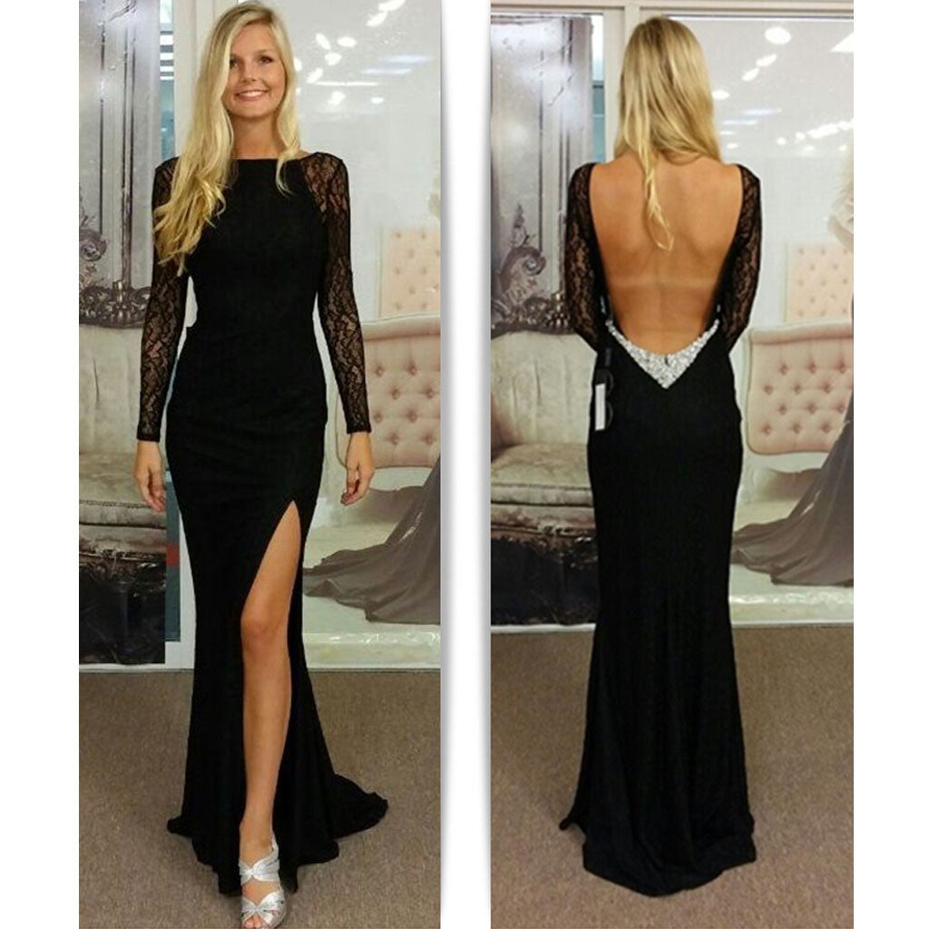 Off Shoulder Long Sleeves Black Lace Sexy Evening Gowns Prom Dresses –  Laurafashionshop
